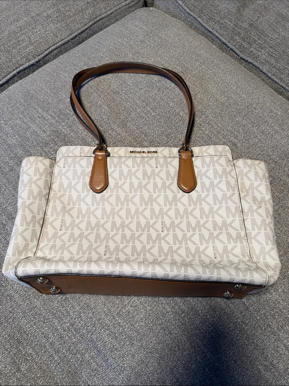 Michael Kors White & Brown MK Logo Tote